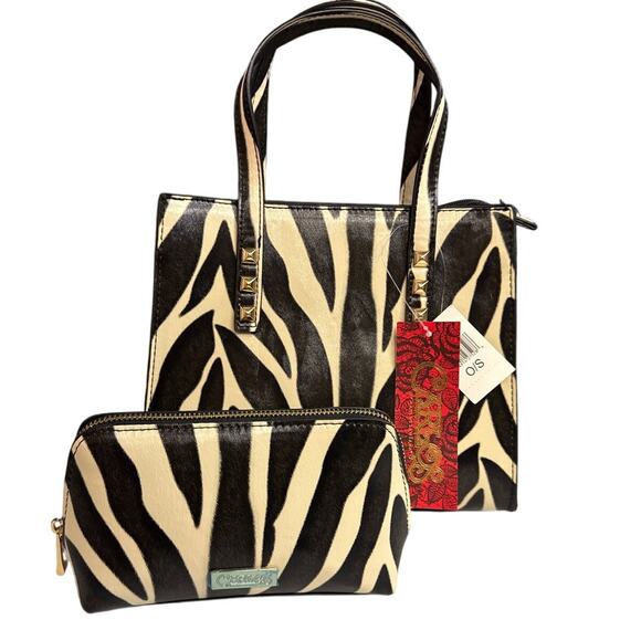 Carlos by Carlos Santana Zebra Print Purse Size OS in Black and White - Picture 1 of 8